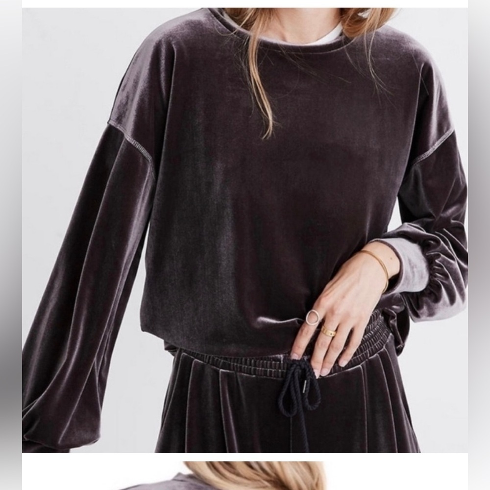 Madewell Velvet Balloon Sleeve Sweatshirt Sweater Brown / Bronze size small